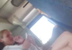 Evgenia in white stockings crouched down on cock