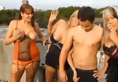 A guy blond fucks two dark-haired beauties