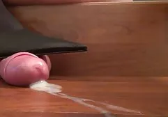 Brunette cum from a handjob with a vibrator