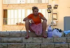 Blonde in boots chained man with chains and began to beat in the balls