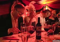 Big breasted lesbians caress each other's pussies