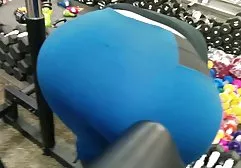 Bald man runs in the women's bath