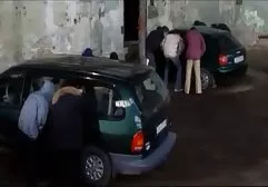 Cool blues with elastic milks have sex on the hood of a car