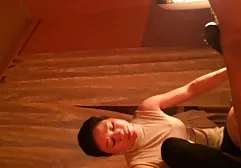 The torturer masturbates the victim's hole with a brush and comb