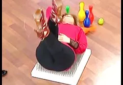 Old fart and a girl with a lollipop in a porn studio