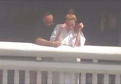 Model threw off a white dress and remained in transparent stockings