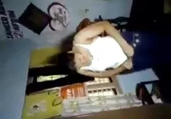 Red chubby pullet satisfied herself with masturbation on New Year's Eve